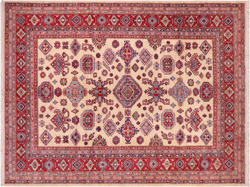 handmade Geometric Super Kazak Beige Red Hand Knotted RECTANGLE 100% WOOL area rug 8x10